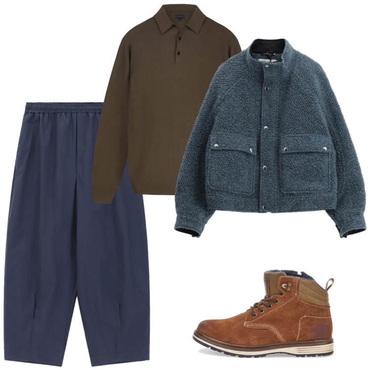 Outfit uomo - Febbraio. Stile Casual per Tutti i giorni. Abbinamento con pantaloni, bomber, stivali e stivaletti, maglieria.