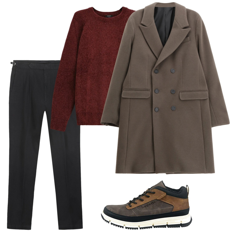 Outfit uomo - Febbraio. Stile Casual per Tutti i giorni. Abbinamento con maglieria, cappotti, sneakers alte, pantaloni.