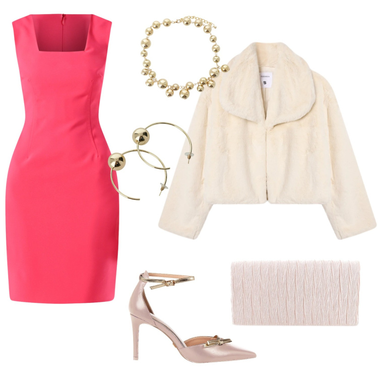 Outfit donna - Love & Fashion. Stile Casual chic per Serata fuori. Abbinamento con ecopellicce, vestiti a tubino, décolleté, collane, orecchini, borse a spalla.