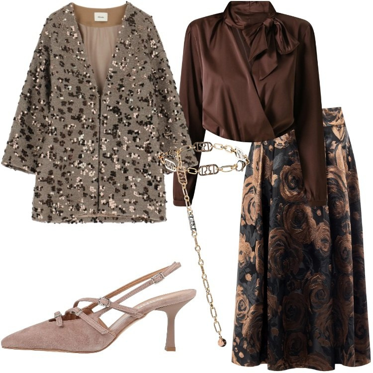 Outfit donna - Romantic, but make it Glam. Stile Glamour per Serata fuori. Abbinamento con décolleté, cappotti, gonne longuette, body, cinture.