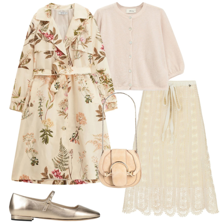 Outfit donna - Romantic glam. Stile Glamour per Serata fuori. Abbinamento con ballerine, marsupi, gonne longuette, cardigans, trench.