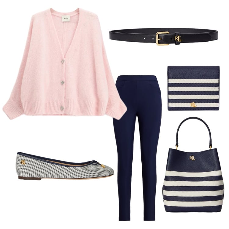 Outfit donna - Total look #2338195. Stile Basic per Tutti i giorni. Abbinamento con cardigans, cinture, borse a secchiello, pantaloni, ballerine, portafogli.