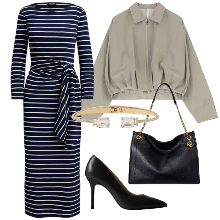 Outfit donna - Total look #2338198. Stile Trendy per Serata fuori. Abbinamento con bomber, vestiti lunghi, borse tote, décolleté, braccialetti.