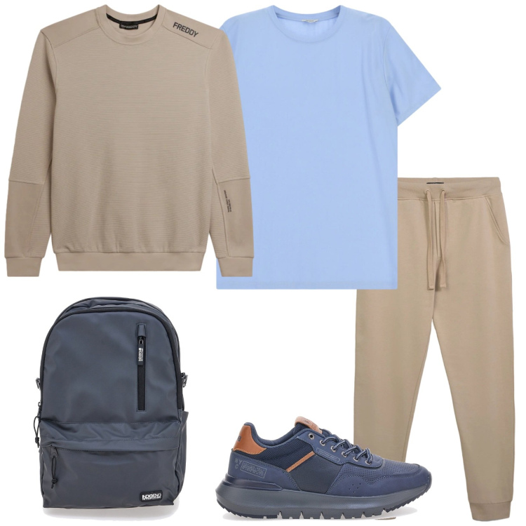 Outfit uomo - Ora di ginnastica. Stile Casual per Sport. Abbinamento con t-shirt, pantaloni, felpe, borse sportive, sneakers.