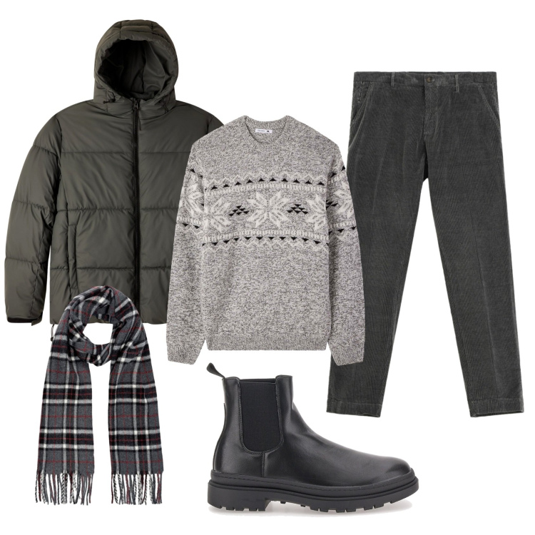 Outfit uomo - Fa tanto freddo!. Stile Casual per Tutti i giorni. Abbinamento con pantaloni chino, maglieria, bomber, sciarpe, stivali e stivaletti.