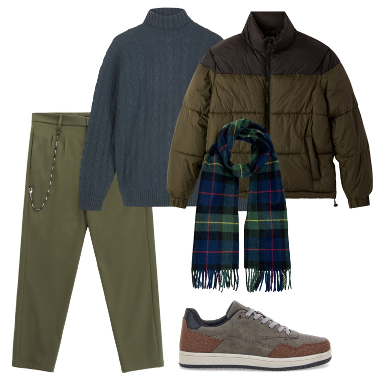 Outfit uomo - Ok così. Stile Casual per Tutti i giorni. Abbinamento con pantaloni, bomber, maglieria, sneakers, sciarpe.