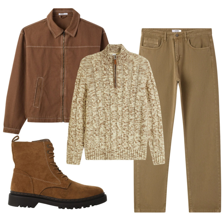 Outfit uomo - Total look #2338222. Stile Casual per Tutti i giorni. Abbinamento con maglieria, cappotti, jeans dritti, anfibi.