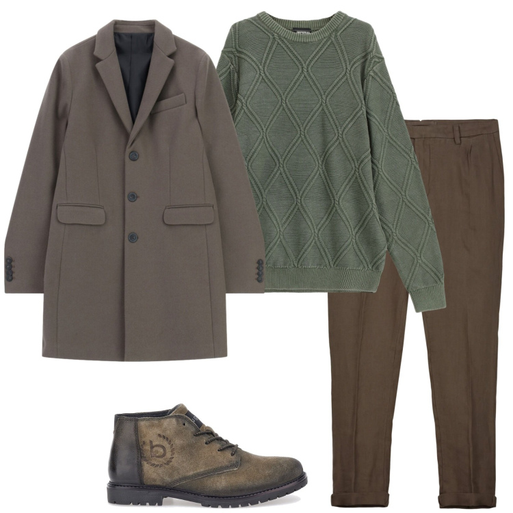 Outfit uomo - Il cappotto perfetto. Stile Trendy per Serata speciale. Abbinamento con maglieria, cappotti, scarpe stringate, pantaloni.