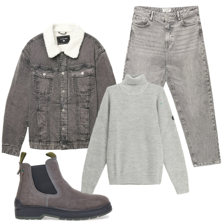 Outfit uomo - Total look #2338231. Stile Casual per Tutti i giorni. Abbinamento con maglieria, cappotti, jeans, stivali e stivaletti.