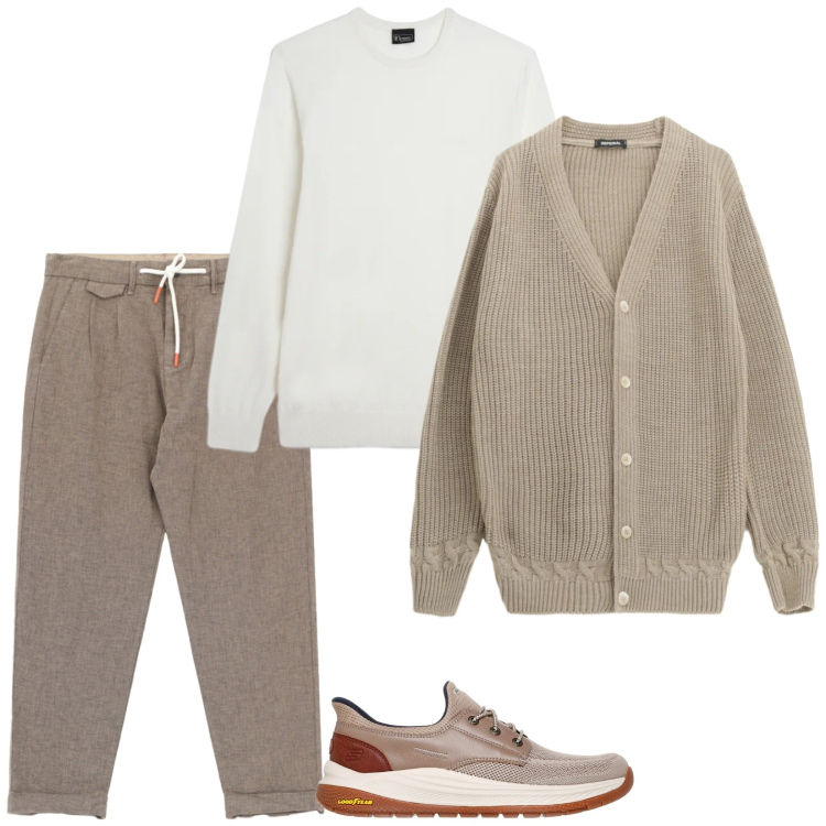 Outfit uomo - Et voilà. Stile Trendy per Tutti i giorni. Abbinamento con cardigans, pantaloni, maglieria, sneakers.