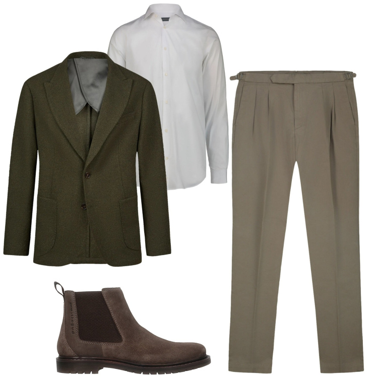 Outfit uomo - Febbraio. Stile Business/Elegante per Tutti i giorni. Abbinamento con giacche, camicie, stivali e stivaletti, pantaloni.