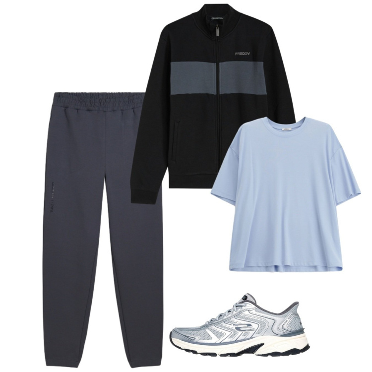 Outfit uomo - Weekend di febbraio. Stile Casual per Tutti i giorni. Abbinamento con t-shirt, felpe, pantaloni, sneakers.