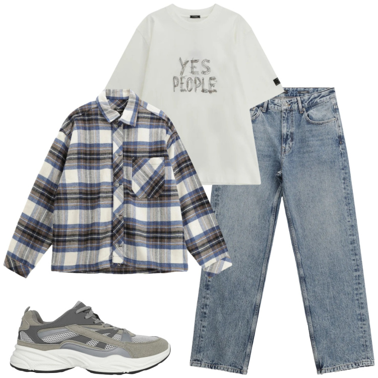 Outfit uomo - Febbraio. Stile Casual per Tutti i giorni. Abbinamento con sneakers, jeans dritti, camicie, t-shirt.
