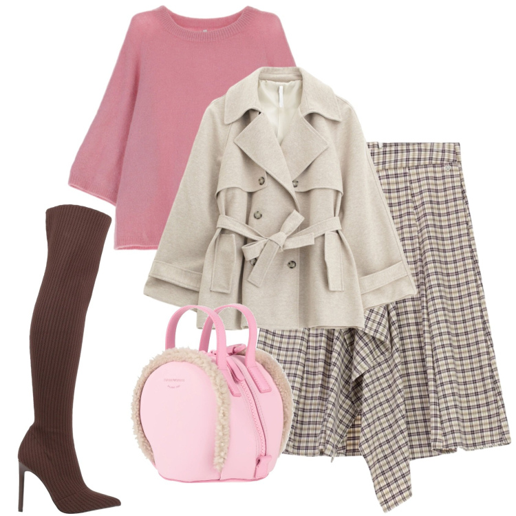 Outfit donna - Romantic, but make it glam. Stile Glamour per Tutti i giorni. Abbinamento con zaini, stivali sopra il ginocchio, trench, maglieria, gonne longuette.