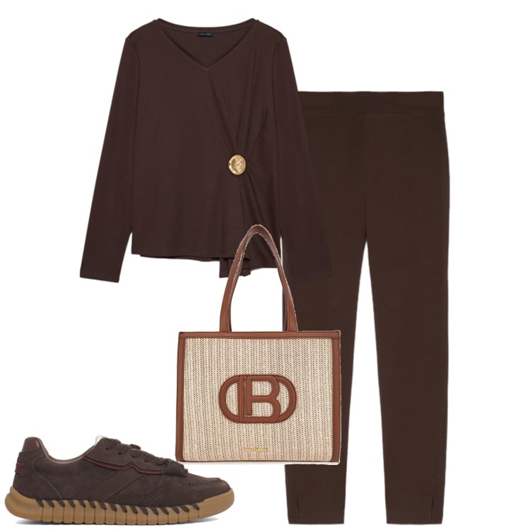 Outfit donna - Total look #2338302. Stile Casual chic per Tutti i giorni. Abbinamento con t-shirt, leggings, sneakers, borse a spalla.