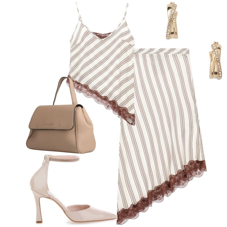 Outfit donna - Please. Stile Trendy per Tutti i giorni. Abbinamento con zaini, top, gonne longuette, orecchini, décolleté.