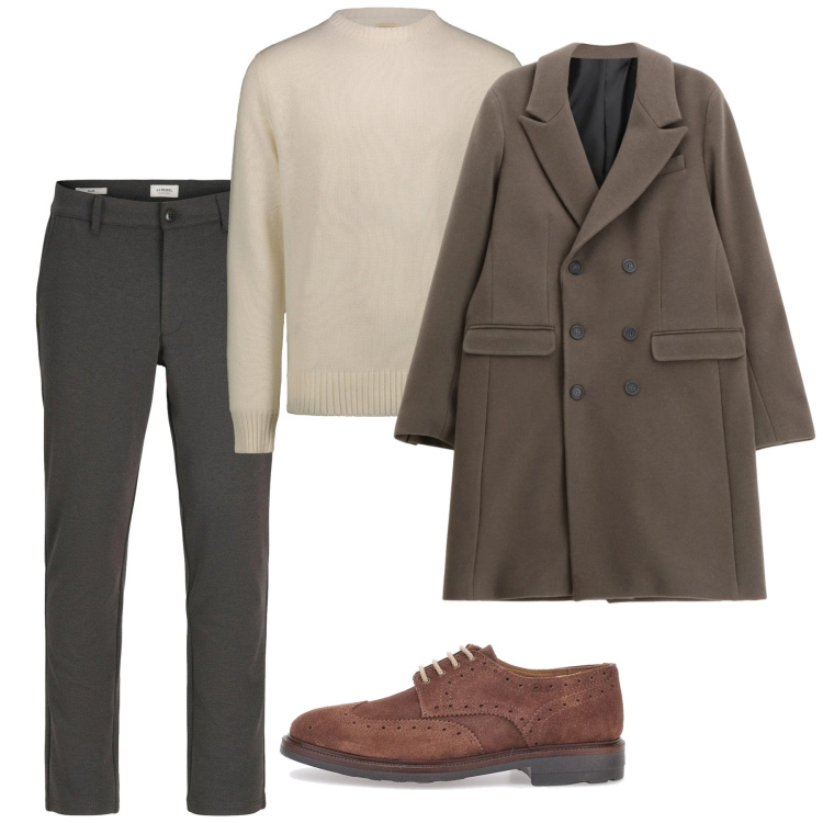 Outfit uomo - Brogue british. Stile Casual per Tutti i giorni. Abbinamento con pantaloni chino, cappotti, scarpe stringate, maglieria.