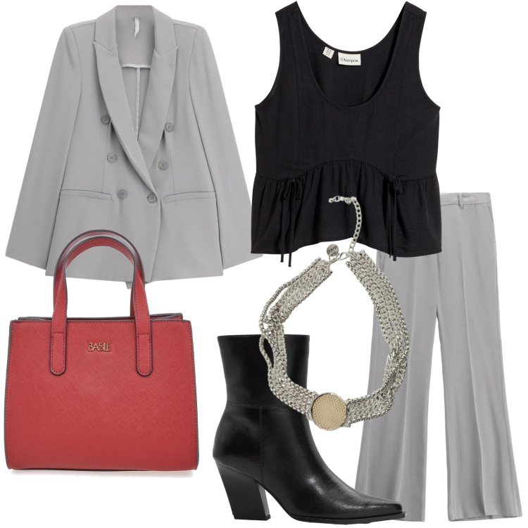 Outfit donna - Black camperos. Stile Chic per Tutti i giorni. Abbinamento con top, stivaletti, blazer, collane, pantaloni, borse a tracolla.