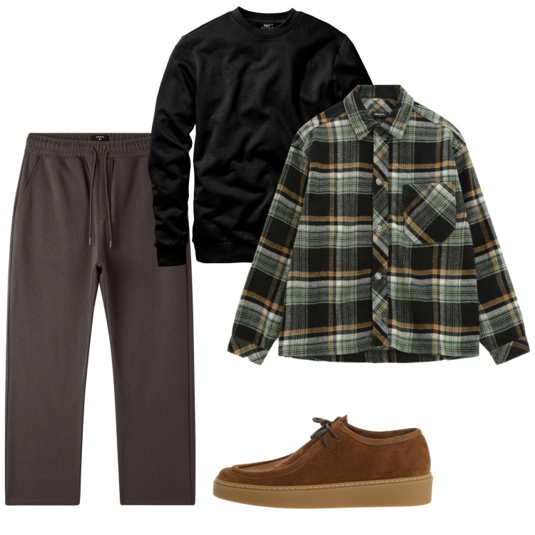 Outfit uomo - Fine settimana. Stile Casual per Tutti i giorni. Abbinamento con felpe, pantaloni, scarpe stringate, camicie.