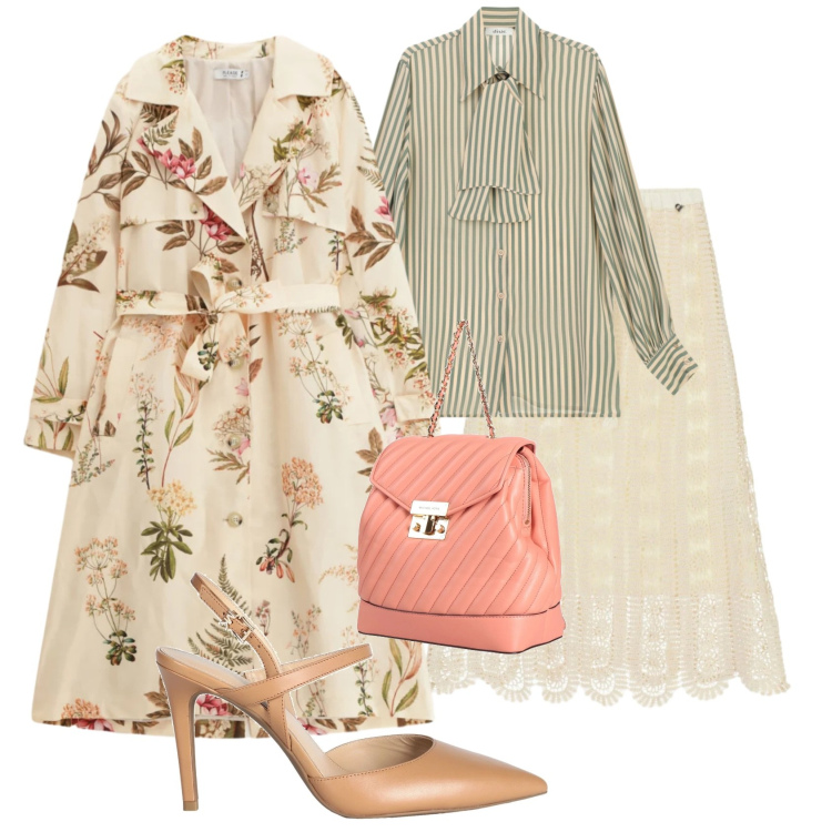 Outfit donna - Romantic, but make it glam. Stile Glamour per Tutti i giorni. Abbinamento con zaini, décolleté, gonne longuette, camicie, trench.