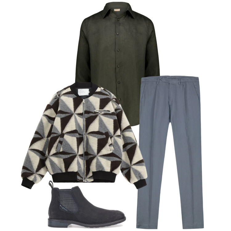 Outfit uomo - Total look #2338345. Stile Trendy per Serata speciale. Abbinamento con giacche, stivali e stivaletti, pantaloni, camicie.