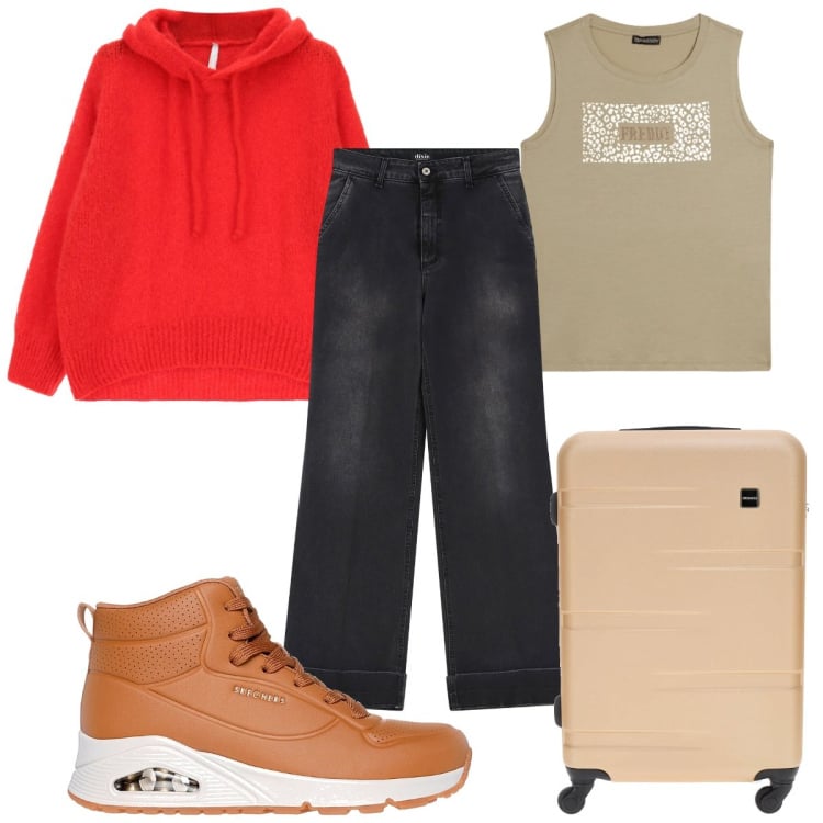Outfit donna - Total look #2338352. Stile Casual per Tutti i giorni. Abbinamento con maglieria, jeans, canottiere, sneakers, valigie.