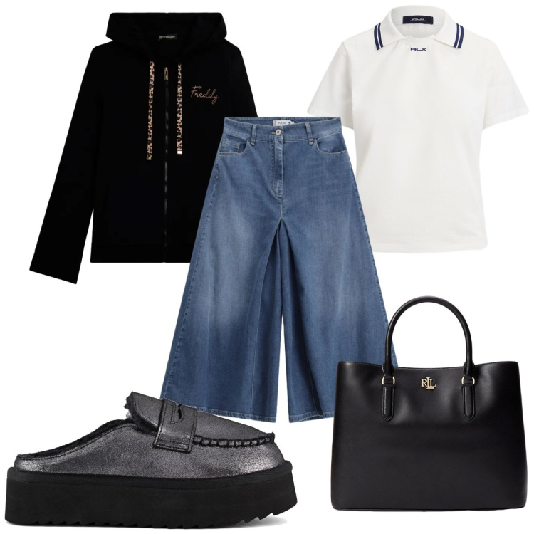 Outfit donna - Total look #2338354. Stile Basic per Tutti i giorni. Abbinamento con felpe con cappuccio, jeans, borse a mano, polo, mocassini.