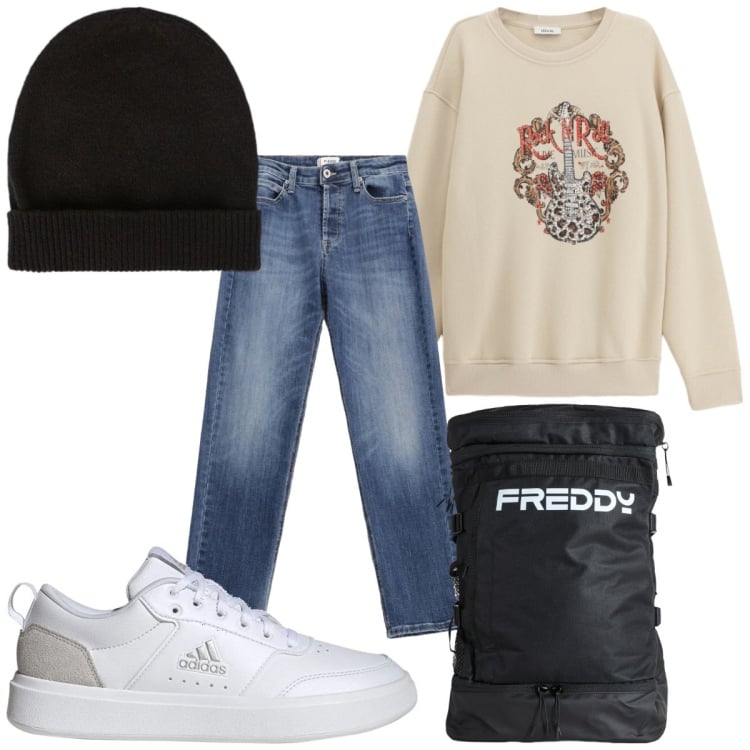Outfit donna - Total look #2338355. Stile Basic per Tutti i giorni. Abbinamento con felpe, jeans, zaini, sneakers, berretti.