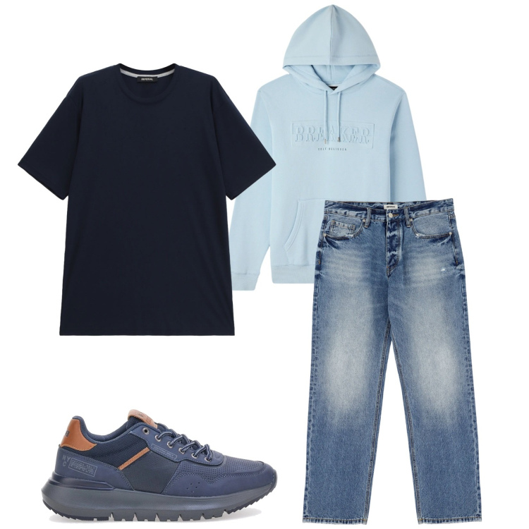 Outfit uomo - Total look #2338367. Stile Casual per Tutti i giorni. Abbinamento con felpe con cappuccio, jeans, t-shirt, sneakers.
