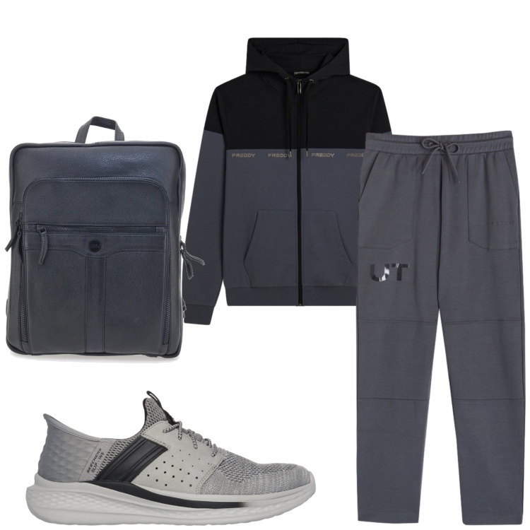 Outfit uomo - Total look #2338371. Stile Casual per Sport. Abbinamento con pantaloni, felpe con cappuccio, sneakers, borse sportive.