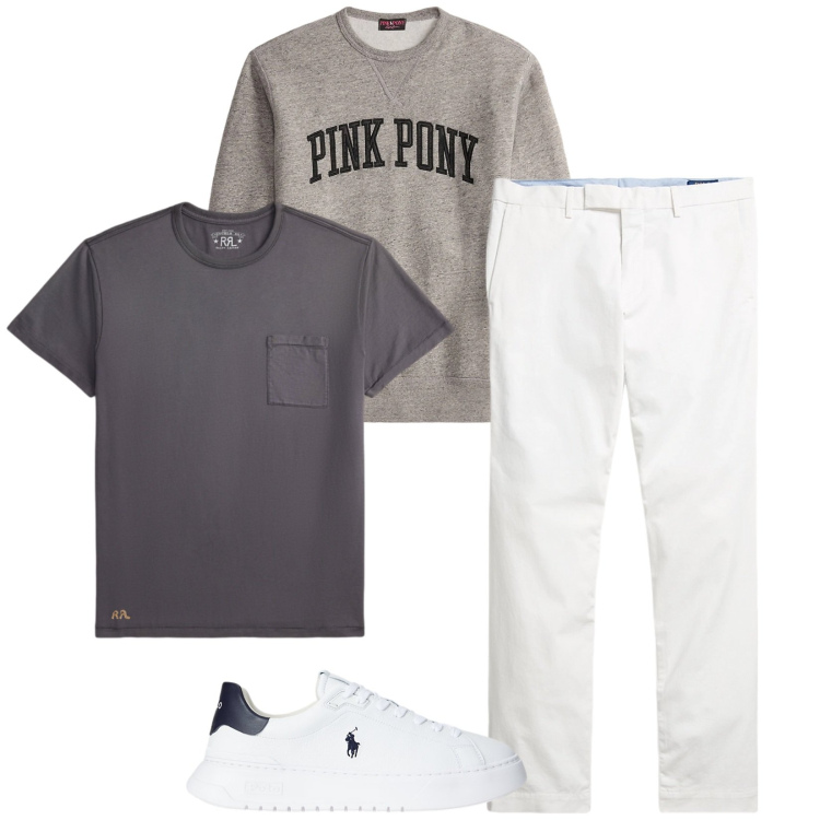 Outfit uomo - Total look #2338372. Stile Casual per Tutti i giorni. Abbinamento con pantaloni chino, sneakers, felpe, t-shirt.