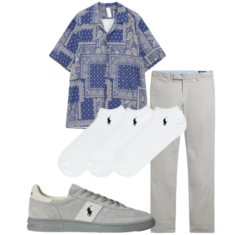 Outfit uomo - Total look #2338373. Stile Trendy per Tutti i giorni. Abbinamento con camicie a manica corta, calzini, pantaloni, sneakers.
