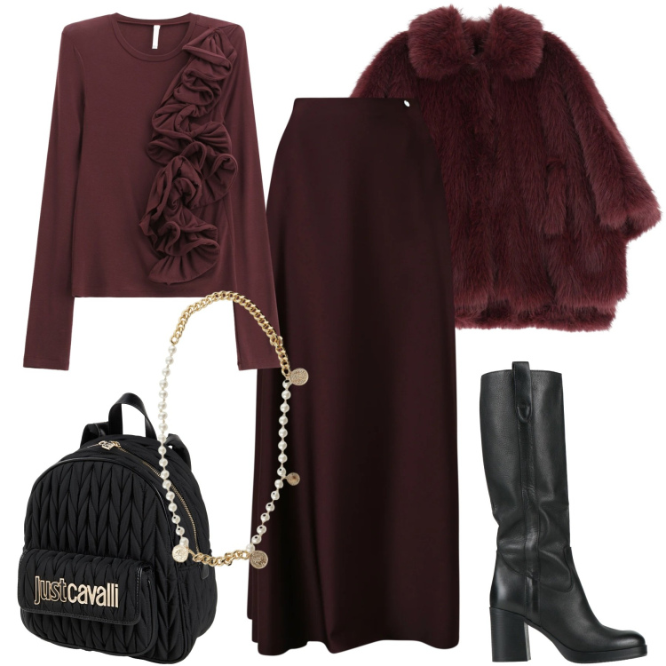 Outfit donna - Romantic, but make it glam. Stile Glamour per Serata fuori. Abbinamento con zaini, stivali, t-shirt, cinture, blazer, gonne lunghe.