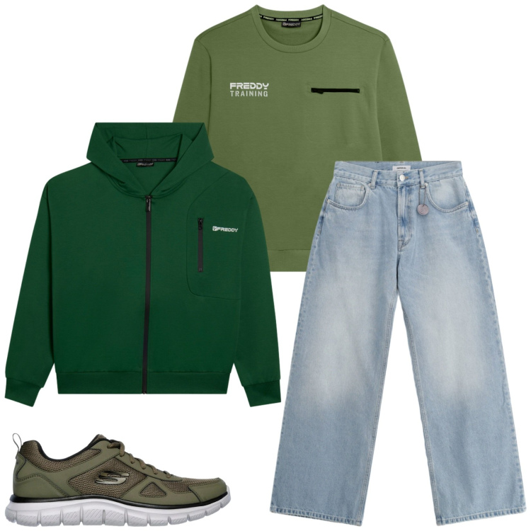 Outfit uomo - Total look #2338377. Stile Casual per Tutti i giorni. Abbinamento con jeans, felpe, felpe con cappuccio, sneakers.