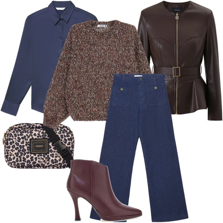 Outfit donna - Total look #2338379. Stile Casual per Tutti i giorni. Abbinamento con camicie, jeans, maglieria, giacche, marsupi, stivaletti.