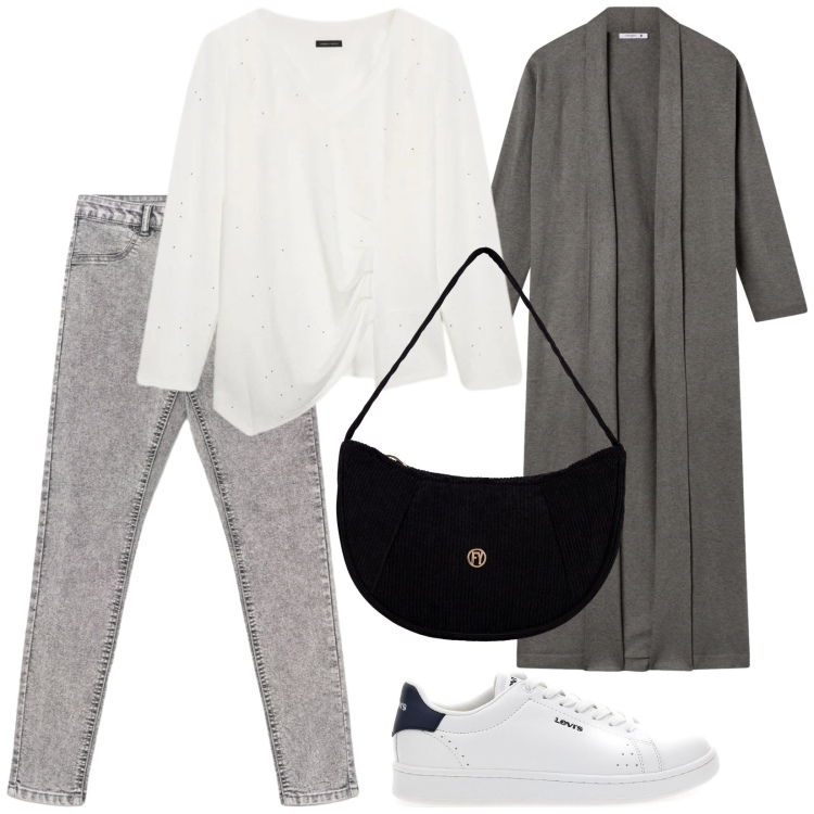 Outfit donna - Total look #2338396. Stile Basic per Tutti i giorni. Abbinamento con jeggings, cardigans, t-shirt, borse a mano, sneakers.