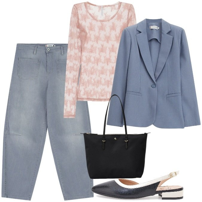 Outfit donna - Blazer color pervinca. Stile Casual chic per Tutti i giorni. Abbinamento con bluse, jeans, blazer, borse tote, ballerine.
