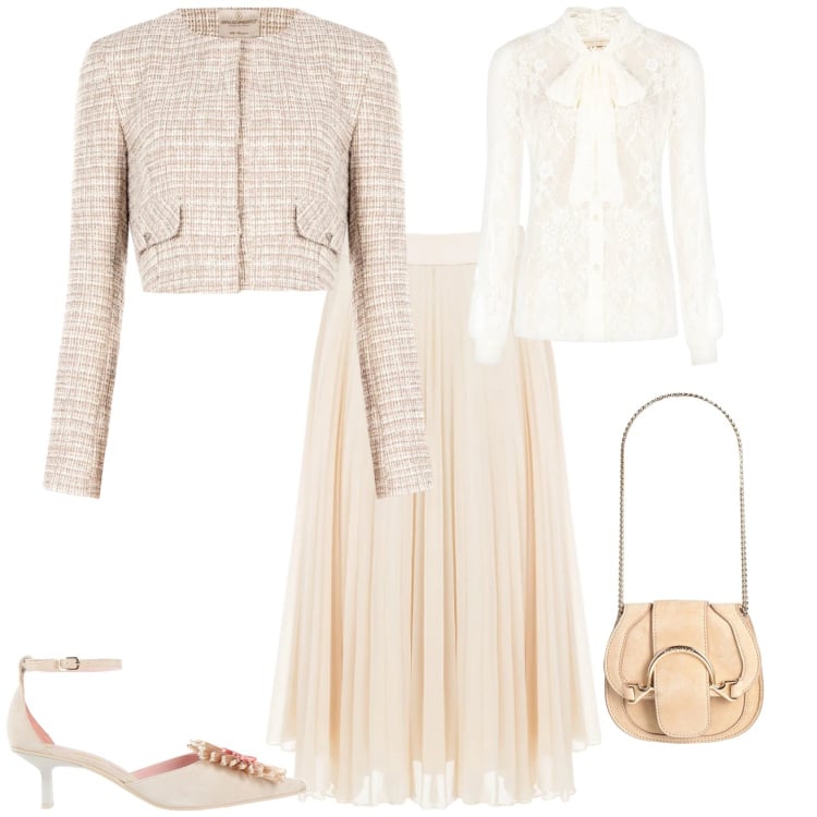 Outfit donna - Bin ton evento cerimonia. Stile Glamour per Cerimonia. Abbinamento con marsupi, décolleté, gonne longuette, blazer, camicie.