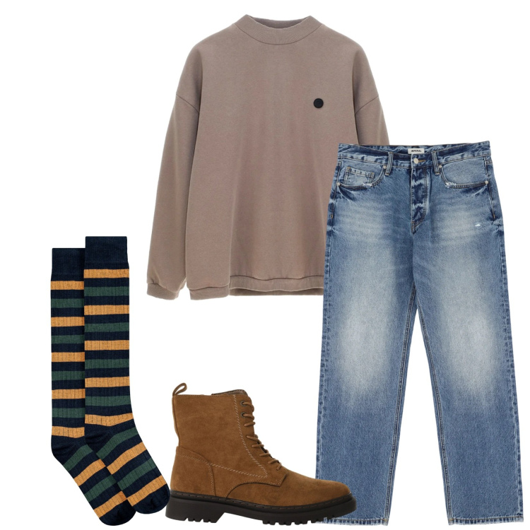 Outfit uomo - Total look #2338473. Stile Trendy per Tutti i giorni. Abbinamento con jeans, anfibi, calzini, felpe.