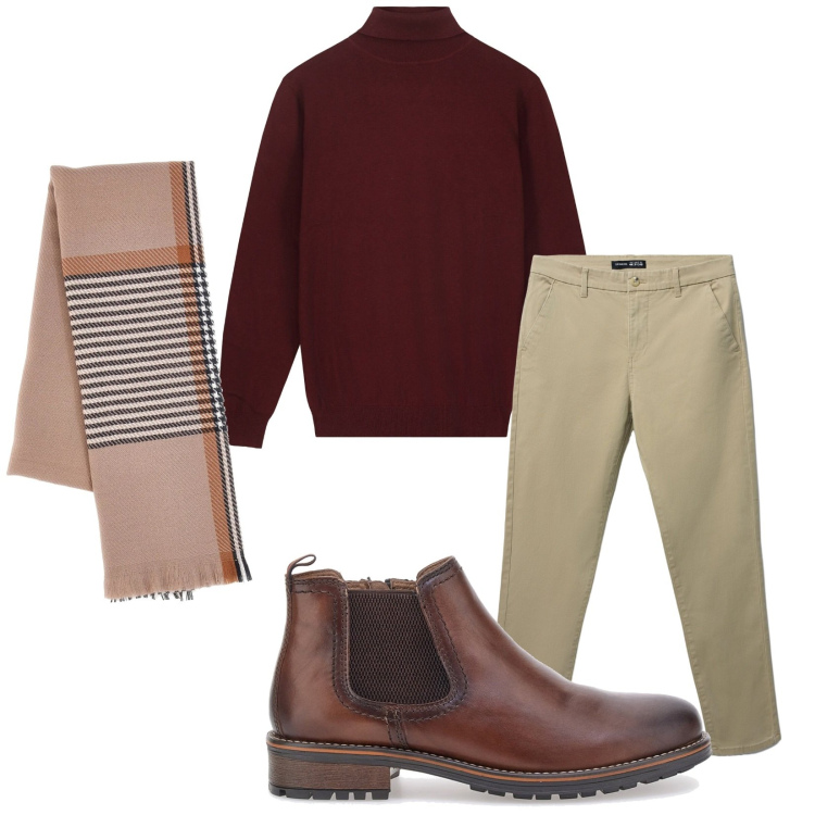 Outfit uomo - Total look #2338475. Stile Trendy per Tutti i giorni. Abbinamento con pantaloni chino, sciarpe, scarpe stringate, maglieria.