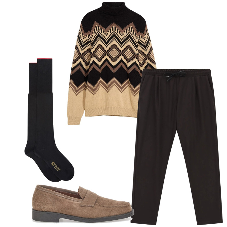 Outfit uomo - Total look #2338477. Stile Trendy per Tutti i giorni. Abbinamento con maglieria, pantaloni, scarpe stringate, calzini.