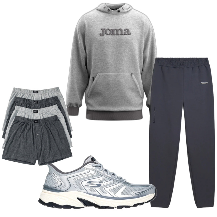 Outfit uomo - Total look #2338479. Stile Urban per Sport. Abbinamento con boxer, pantaloni, felpe con cappuccio, sneakers.