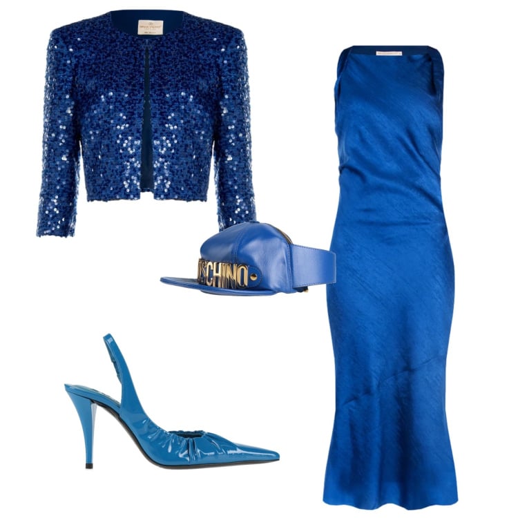 Outfit donna - Serata evento speciale. Stile Glamour per Serata fuori. Abbinamento con décolleté, marsupi, vestiti asimmetrici, bolero.