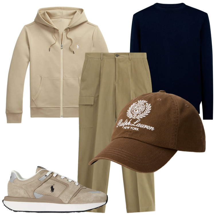 Outfit uomo - Total look #2338482. Stile Casual per Tutti i giorni. Abbinamento con pantaloni cargo, sneakers, cappelli, felpe, maglieria.