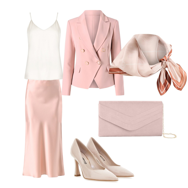 Outfit donna - Gonna lunga. Stile Chic per Serata fuori. Abbinamento con pochette, foulard, top, blazer, gonne, décolleté.