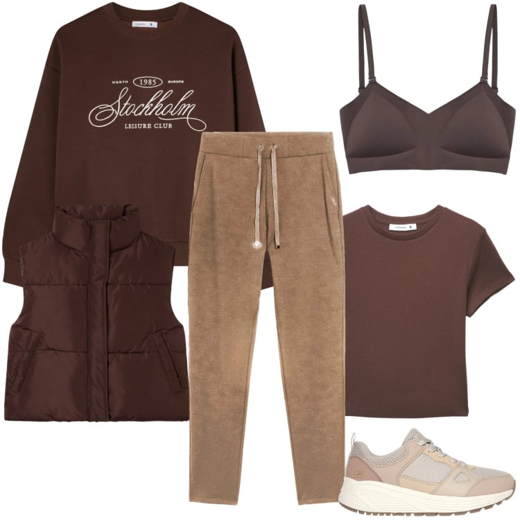 Outfit donna - Total look #2338489. Stile Basic per Sport. Abbinamento con felpe, reggiseni, piumini, t-shirt, pantaloni, sneakers.