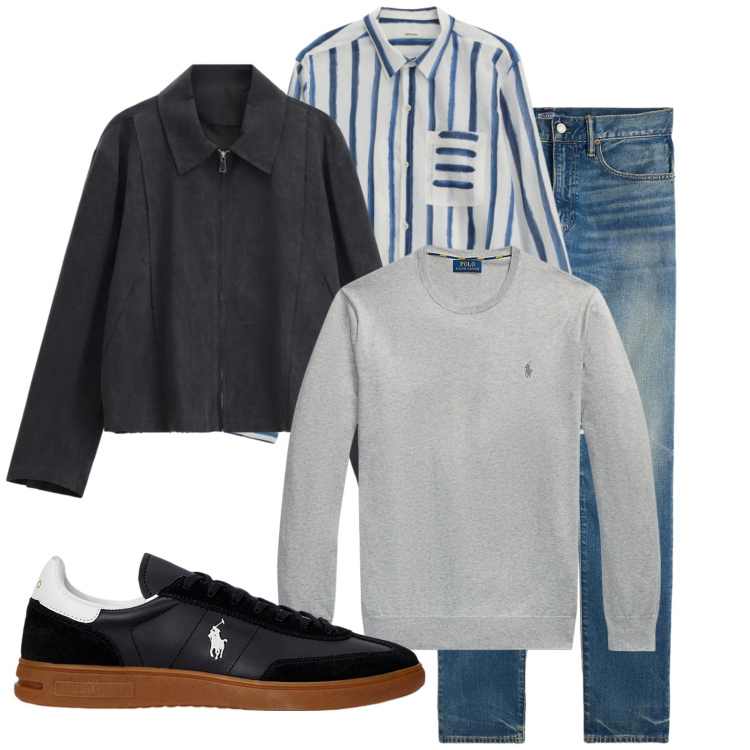 Outfit uomo - Classicamente sportivo. Stile Casual per Tutti i giorni. Abbinamento con cappotti, camicie, maglieria, sneakers, jeans.
