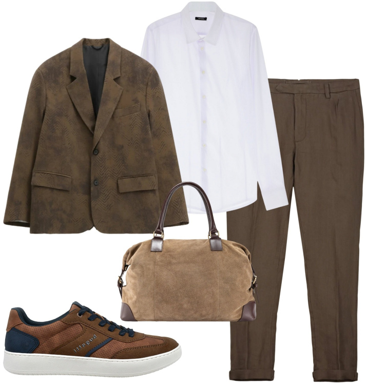 Outfit uomo - Total look #2338532. Stile Trendy per Tutti i giorni. Abbinamento con camicie, giacche, borse sportive, pantaloni, scarpe stringate.