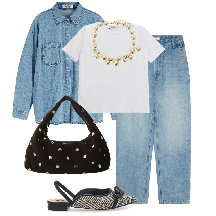 Outfit donna - Basic ma non banale. Stile Urban per Tutti i giorni. Abbinamento con camicie, jeans, t-shirt, borse a spalla, collane, ballerine.