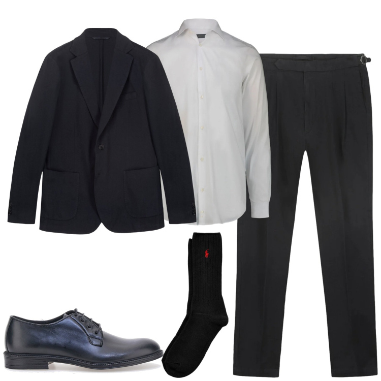 Outfit uomo - Febbraio. Stile Business/Elegante per Tutti i giorni. Abbinamento con calzini, giacche, scarpe stringate, camicie, pantaloni.